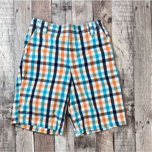 365 Kids by Garanimals Orange Blue Plaid Elastic Waist Bermuda Shorts sz 8